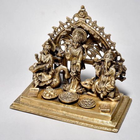 Fine Art Lord Ganesha Lakshmi and Saraswati Brass Figurine