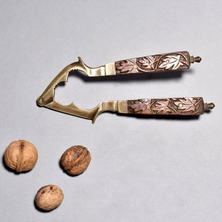 Kashmiri Art Walnut Cracker Brass and Wooden Handle