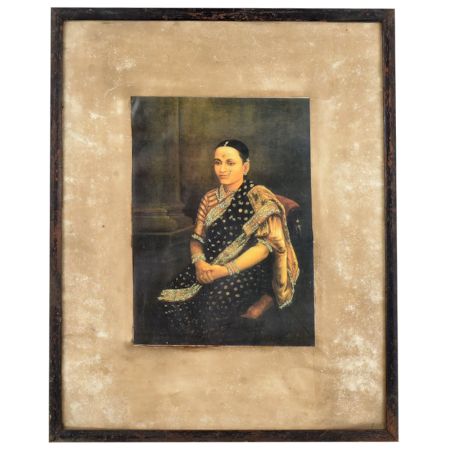 Ravi Verma Print with Hand Work of Indian Lady in Wooden Frame