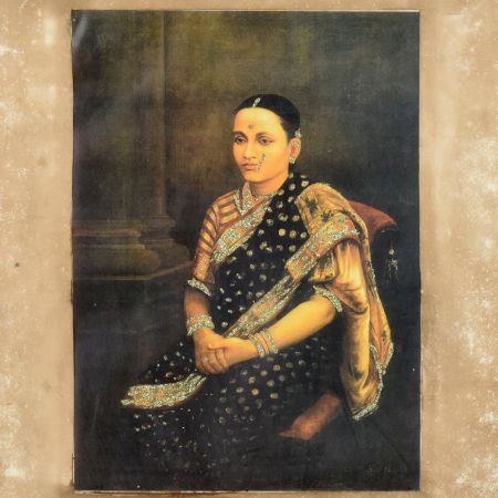 Ravi Verma Print with Hand Work of Indian Lady in Wooden Frame