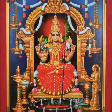 Paper Painting of Goddess Meenakshi in Traditional Temple Style