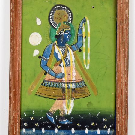 Traditional Paper Painting of Lord Krishna in Wooden Frame
