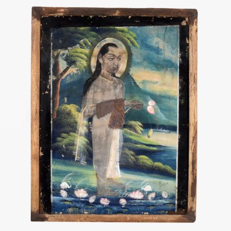 Watercolor Paper Painting of Shrinath Ji with Lotus Flowers