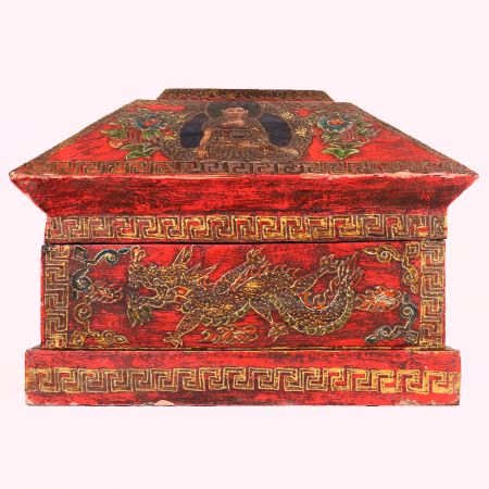Handmade Wooden Painted Box with Dragon and Buddha Artwork