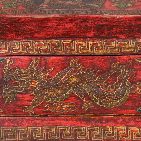 Handmade Wooden Painted Box with Dragon and Buddha Artwork