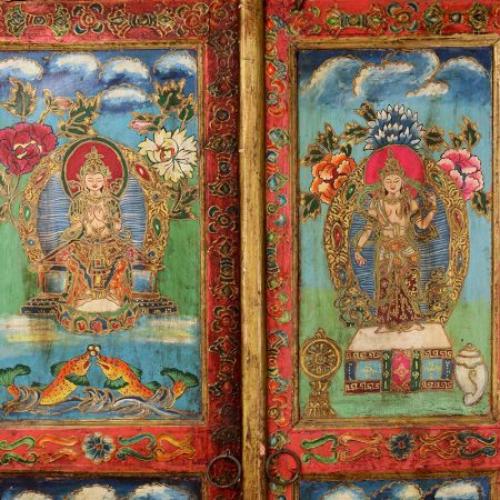 Traditional Himalayan Wooden Almirah with Buddha Artwork