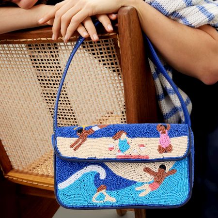 Luxury Handmade Beaded Shoulder Bag Beach Scene Summer Pattern Purse