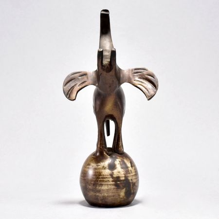 Brass Elephant on Ball Sculpture with Raised Trunk