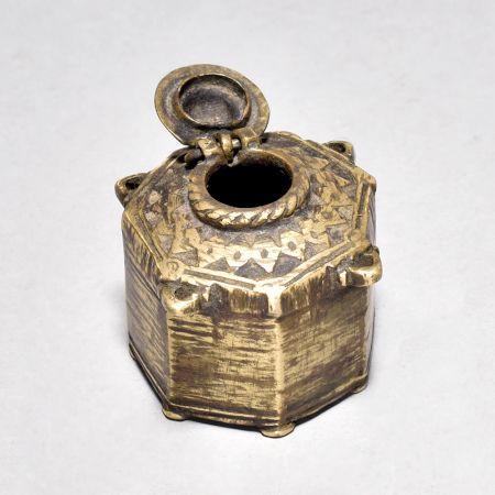 Vintage Brass Ink Pot with Lid