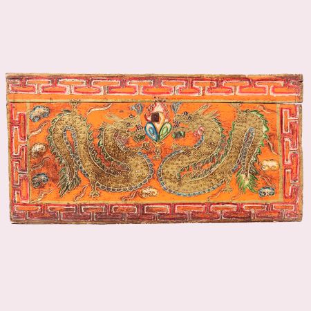 Antique Style Wooden Storage Box with Dragon Artwork