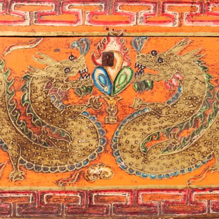 Antique Style Wooden Storage Box with Dragon Artwork