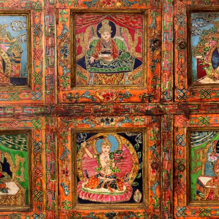 Decorative Wooden Cabinet with Handcrafted Buddha Designs