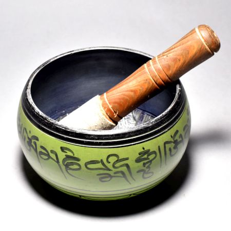Buddha Carved Tibetan Singing Om Bowl with Wooden Striker