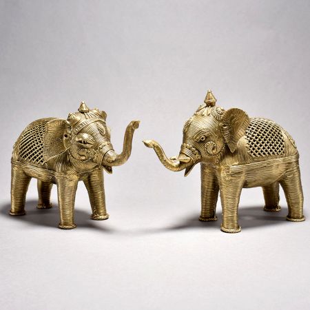 Handcrafted Elephant Figurines Dhokra Art Home Decor (Set of 2)