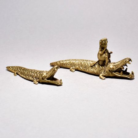 Tribal Art Crocodile Pair with Monkey Figurine
