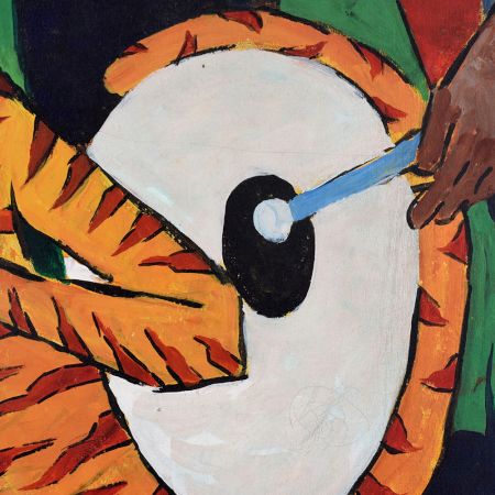 Modern Indian Art Canvas Painting of Tiger and Musician