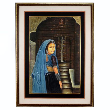 Indian Traditional Rajput Vintage Painting on Cloth in Frame