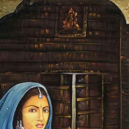 Indian Traditional Rajput Vintage Painting on Cloth in Frame