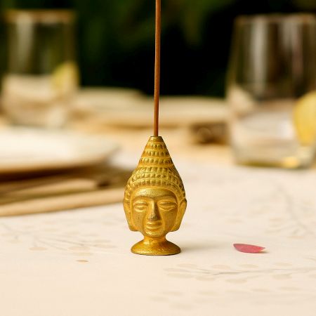 Golden Brass Buddha Face Agarbatti Holder Stand