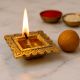 Brass Engraved Square Oil Lamp Diya For Mandir