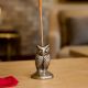 Silver Brass Standing Owl Incense Stick Holder