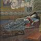 Vintage Oil Painting on Hardboard by JB Saxena Reclining Woman in Ornate Interior