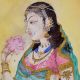 Watercolor Paper Painting of Indian Lady with Lotus