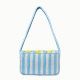 Luxury Handmade Beaded Shoulder Bag Lemon Fruit Pattern on Blue Stripes