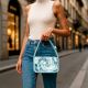Luxury Handmade Beaded Shoulder Bag Blue Abstract Pattern with Sequins