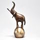 Brass Elephant on Ball Sculpture with Raised Trunk