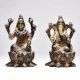 Lord Ganesha and Goddess Lakshmi Sitting on Lotus Flower Figurine