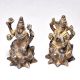 Lord Ganesha and Goddess Lakshmi Sitting on Lotus Flower Figurine