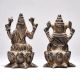 Lord Ganesha and Goddess Lakshmi Sitting on Lotus Flower Figurine
