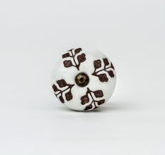 Brown Leaf Cut Flower Etched Ceramic Drawer Knob