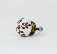 Brown Leaf Cut Flower Etched Ceramic Drawer Knob