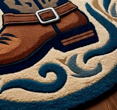 Handtufted Western Boot Emblem Wool Rug