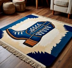 Handtufted Sneaker Motif Accent Wool Rug