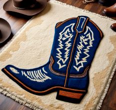 Handtufted Blue Boot Design Wool Rug