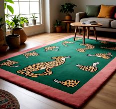 Handtufted Leopard Spot Green Wool Rug