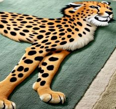 Handtufted Wildcat Figure Green Wool Rug