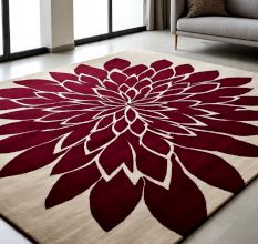 Handtufted Crimson Petal Burst Wool Rug
