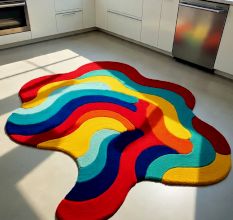 Handtufted Rainbow Wave Blob Wool Rug