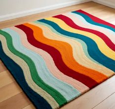 Handtufted Wavy Rainbow Stripe Wool Rug