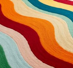Handtufted Wavy Rainbow Stripe Wool Rug