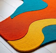 Handtufted Orange Teal Wave Wool Rug