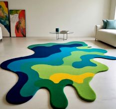 Handtufted Blue Green Puzzle Wool Rug