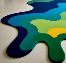 Handtufted Blue Green Puzzle Wool Rug