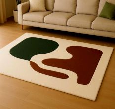 Handtufted Minimal Green Accent Wool Rug