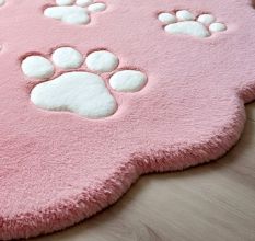 Handtufted Pink Pawprint Play Wool Rug