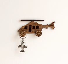 Natural Wooden Helicopter Design Adhesive Wall Hook